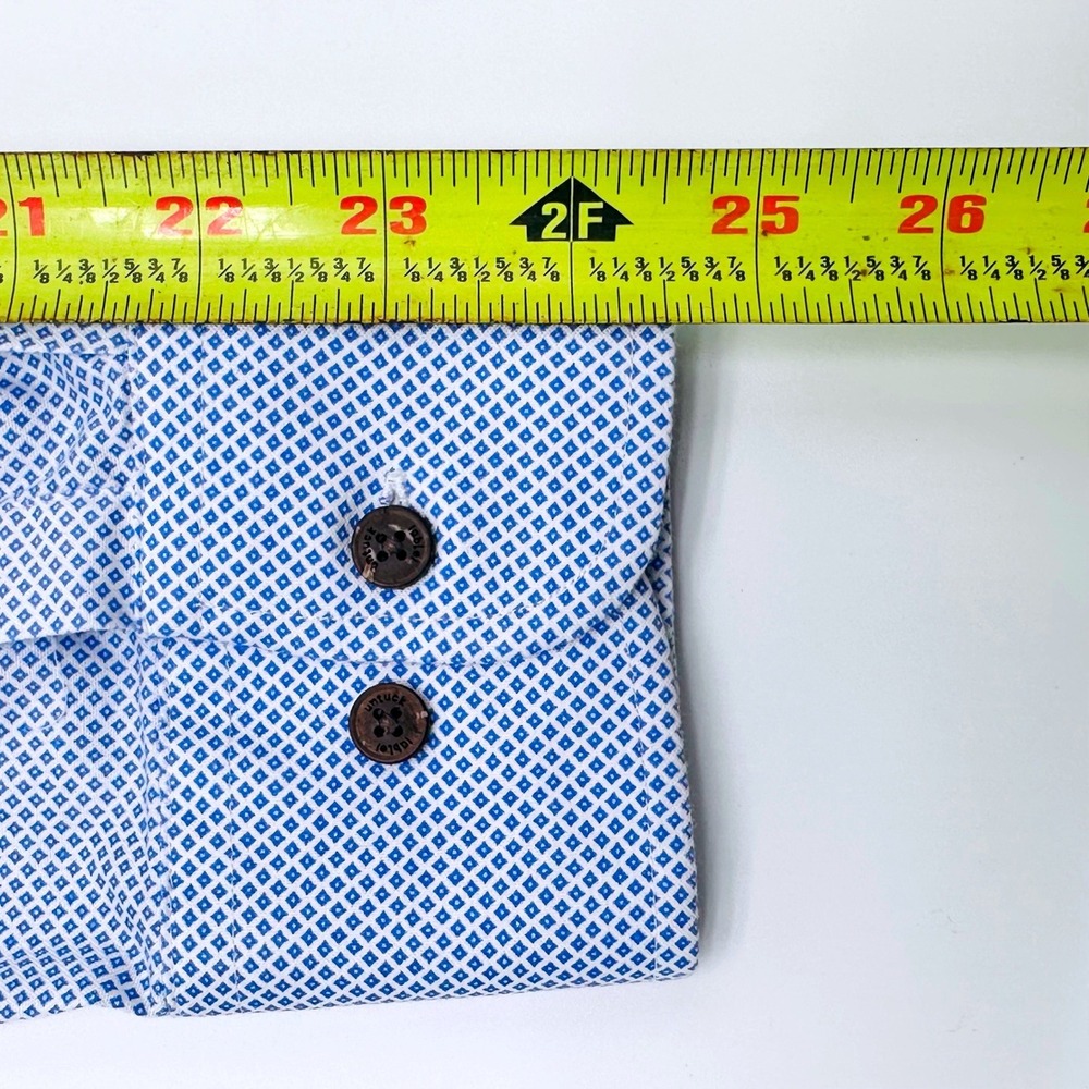 Twillory Untuckable Mens Blue White Geometric Tailored Fit Shirt Size M - Picture 9 of 9